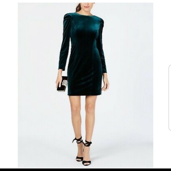 Vince Camuto Emerald Velvet Longsleeve Dress - Picture 8 of 10